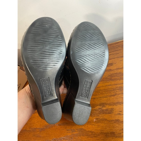 Lobo Solo Rubi Black Leather Wedge Heel Open Toe Mule Sandals 9‎ Slip On Comfort - Picture 6 of 13